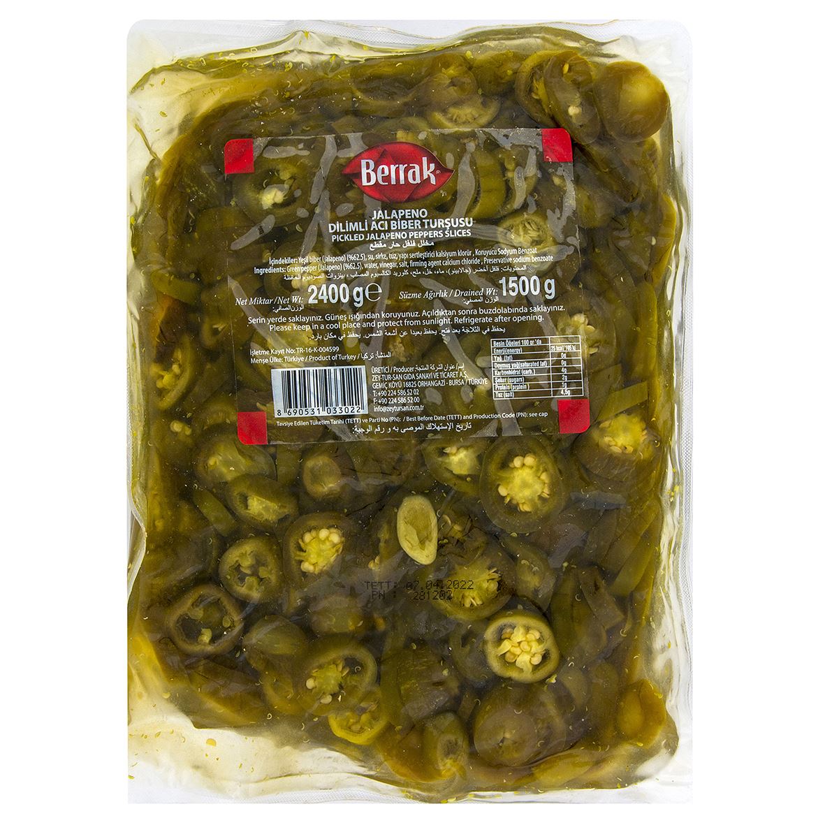 Berrak Jalepeno Biber Turşusu 2,5 Lt - Torba