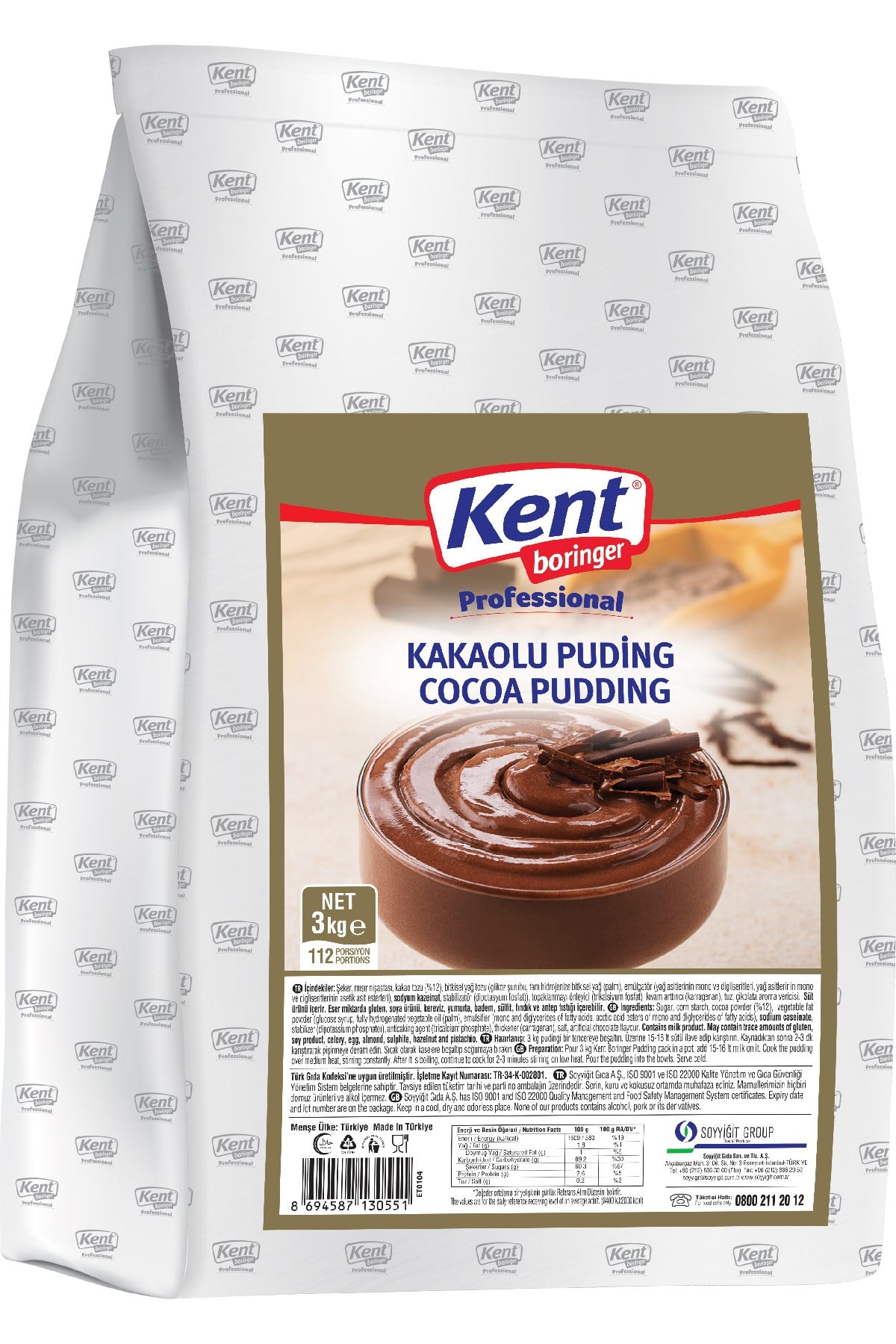 Kent Boringer Professional Kakaolu Puding 3 Kg